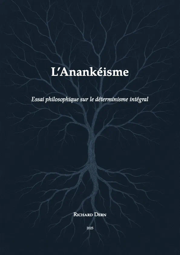Couverture du livre L'Anankéisme d'un auteur Richard Dern avec un arbre de la chaîne causale intégral sur fond bleu foncé.